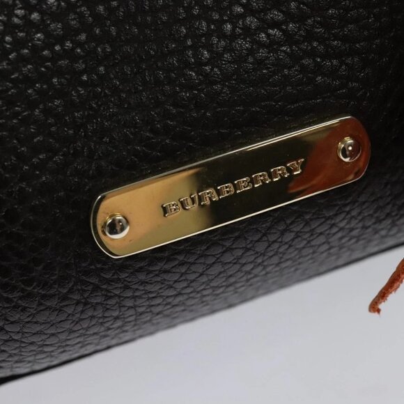 BURBERRY Hand Bag Leather 2way Dark Brown Gold Auth 114741 - Picture 10 of 16